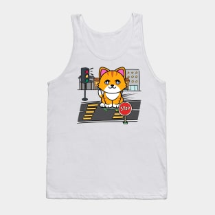 Cute orange cat is skate boarding on the street Tank Top